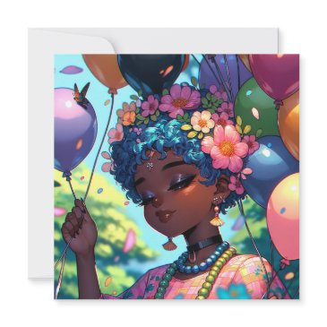 pretty black anime girl with birthday invitation