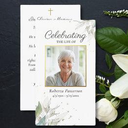 Small Pretty Botanicals Funeral Memorial Prayer Invitations Front View
