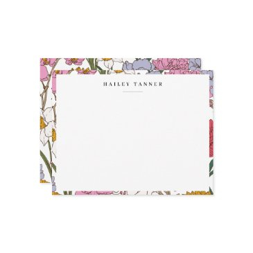 pretty colorful flower pattern border flat note invitations