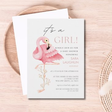 pretty flamingo baby shower invitation