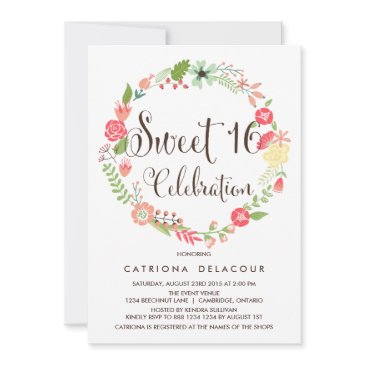 pretty garden wreath sweet sixteen invitation