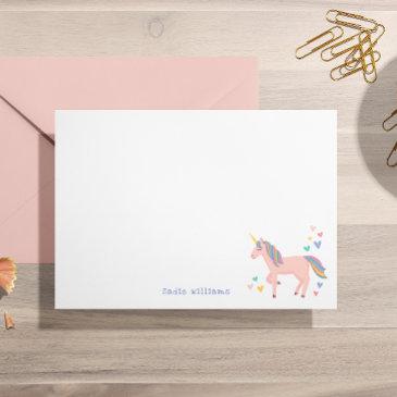 pretty pastel rainbow unicorn kids personal note thank you invitations