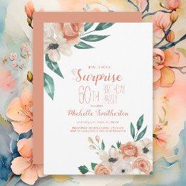 Small Pretty Peach Cream Floral 60th Birthday Invitation Front View