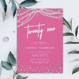 Small Pretty Pink Diamonds Pearls Elegant 21st Birthday Invitation Front View