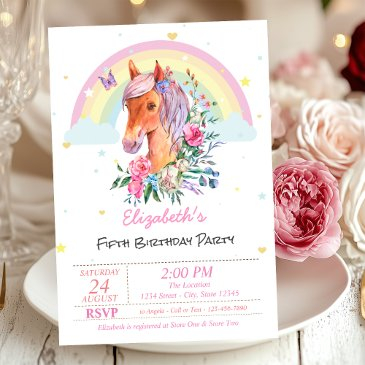 pretty pony rainbow stars birthday invitation