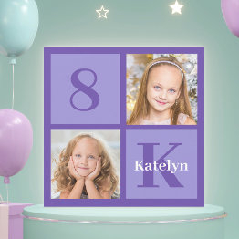 Small Pretty Purple Photo Collage Custom Birthday Party Invitation Front View