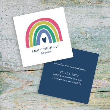 pretty rainbow pink navy green boho babysitter square business invitations