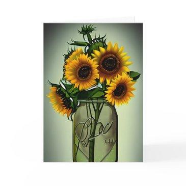 pretty sunflowers in vases art | aunt's birthday invitations