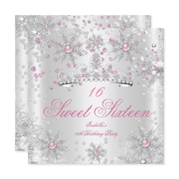 pretty sweet 16 pink white winter wonderland invitation