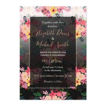pretty watercolor floral black white ombre design invitation