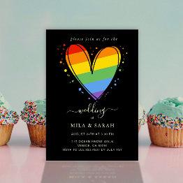 Small Pride Rainbow Lgbtq Heart Wedding Invitation Front View