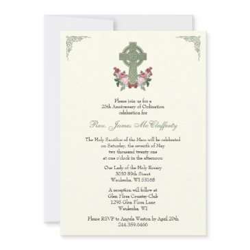 priest ordination anniversary celtic cross roses invitation