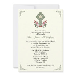 Small Priest Ordination Anniversary Celtic Cross Roses Invitation Front View