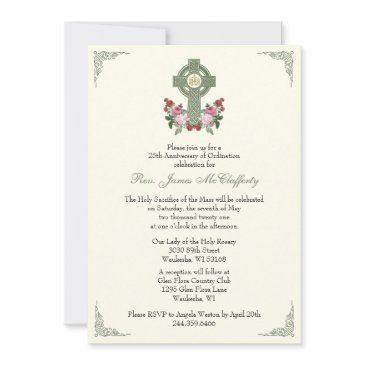 priest ordination anniversary celtic cross roses invitation