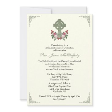 priest ordination anniversary celtic cross roses invitation