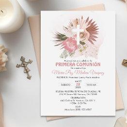 Small Primera Comunion Invitacion Boho First Communion Invitation Front View