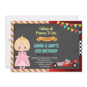 princess and race car joint party invitation