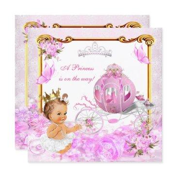 princess girl baby shower pink gold carriage tiara invitation