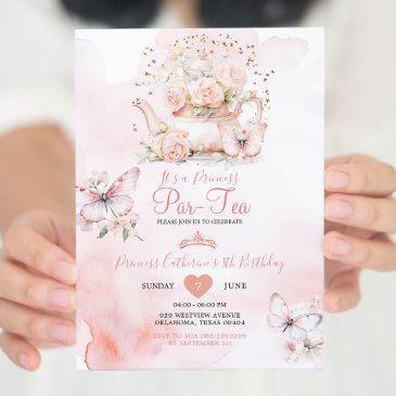 princess partea pink butterfly 8th birthday floral invitation