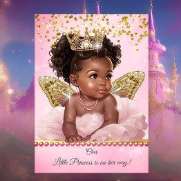 Small Princess Pink Gold Butterfly Baby Shower Ethnic Invitation Front View