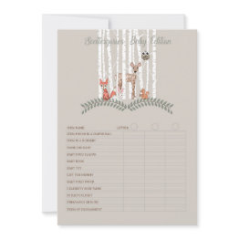 Small Printable Game! For Woodland Creatures Baby Shower Invitation Front View