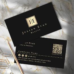 Small Professional Black And Gold Monogram Business Invitations Front View