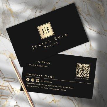 professional black and gold monogram business invitations