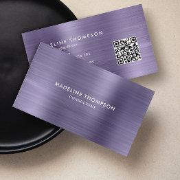 Small Professional Brushed Metal Midnight Purple Qr Code Business Invitations Front View
