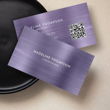professional brushed metal midnight purple qr code business invitations