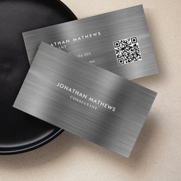professional brushed metal silver gray qr code business invitations