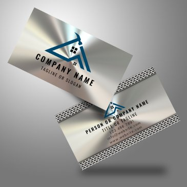 professional handyman logo shiny metal contractor business invitations