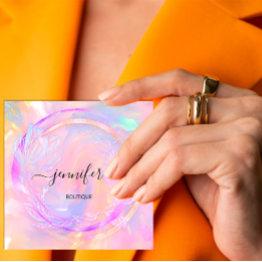 Small Professional Holographic Floral Qr Code Logo Square Business Invitations Front View