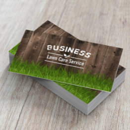 Small Professional Lawn Care & Landscaping Service Wood Business Invitations Front View