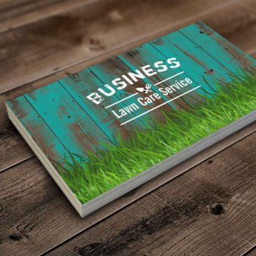 professional lawn care & landscaping teal wood business invitations