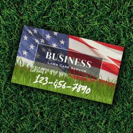 Small Professional Lawn & Landscaping Service Us Flag Business Invitations Front View