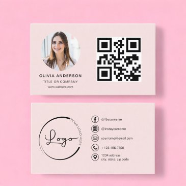 professional photo blush pink qr code social media business invitations