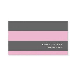 Small Professional Pink Grey Stripes Trendy Style Business Invitations Front View