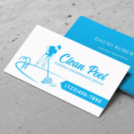 Small Professional Pool Cleaning & Maintenance Service Business Invitations Front View