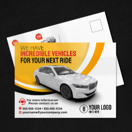 Small Professional Yellow Car Rental Car Hire Automobile Postinvitations Front View