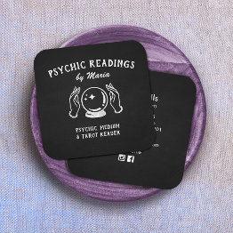 Small Psychic Medium Crystal Ball And Hands Black Square Business Invitations Front View