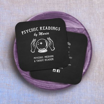 psychic medium crystal ball and hands black square business invitations