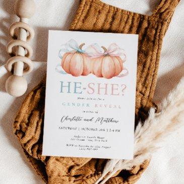pumpkin bow pink blue gender reveal invitation
