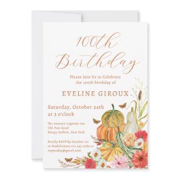 pumpkin fall wildflower floral 100th birthday invitation