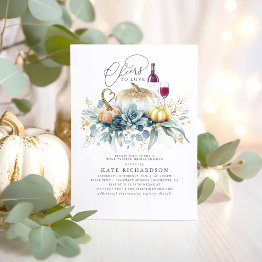 Small Pumpkin Succulents Fall Wine Tasting Bridal Shower Invitation Front View