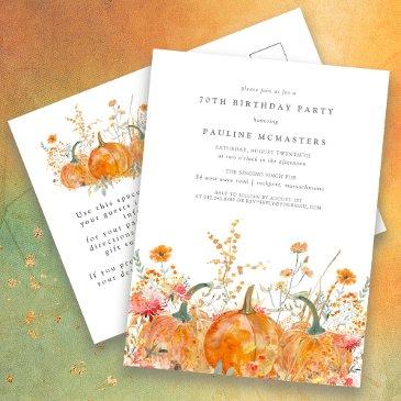 pumpkin wildflower fall 70th birthday party invitation postinvitations