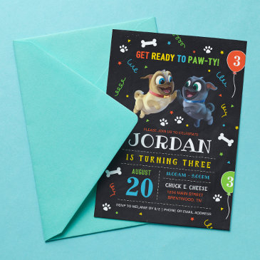 puppy dog pals chalkboard birthday invitation