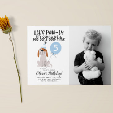 puppy dog theme birthday party blue photo invitation