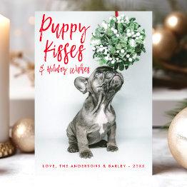 Small Puppy Kisses And Wishes Cute Pet Dog Photo Holiday Invitations Front View