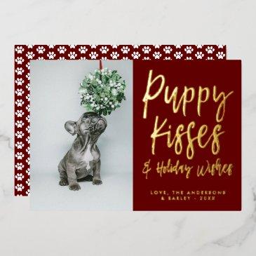 puppy kisses paw print photo foil holiday invitations