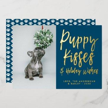 puppy kisses paw print photo foil holiday invitations